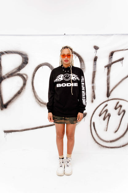 flaming long sleeve - black